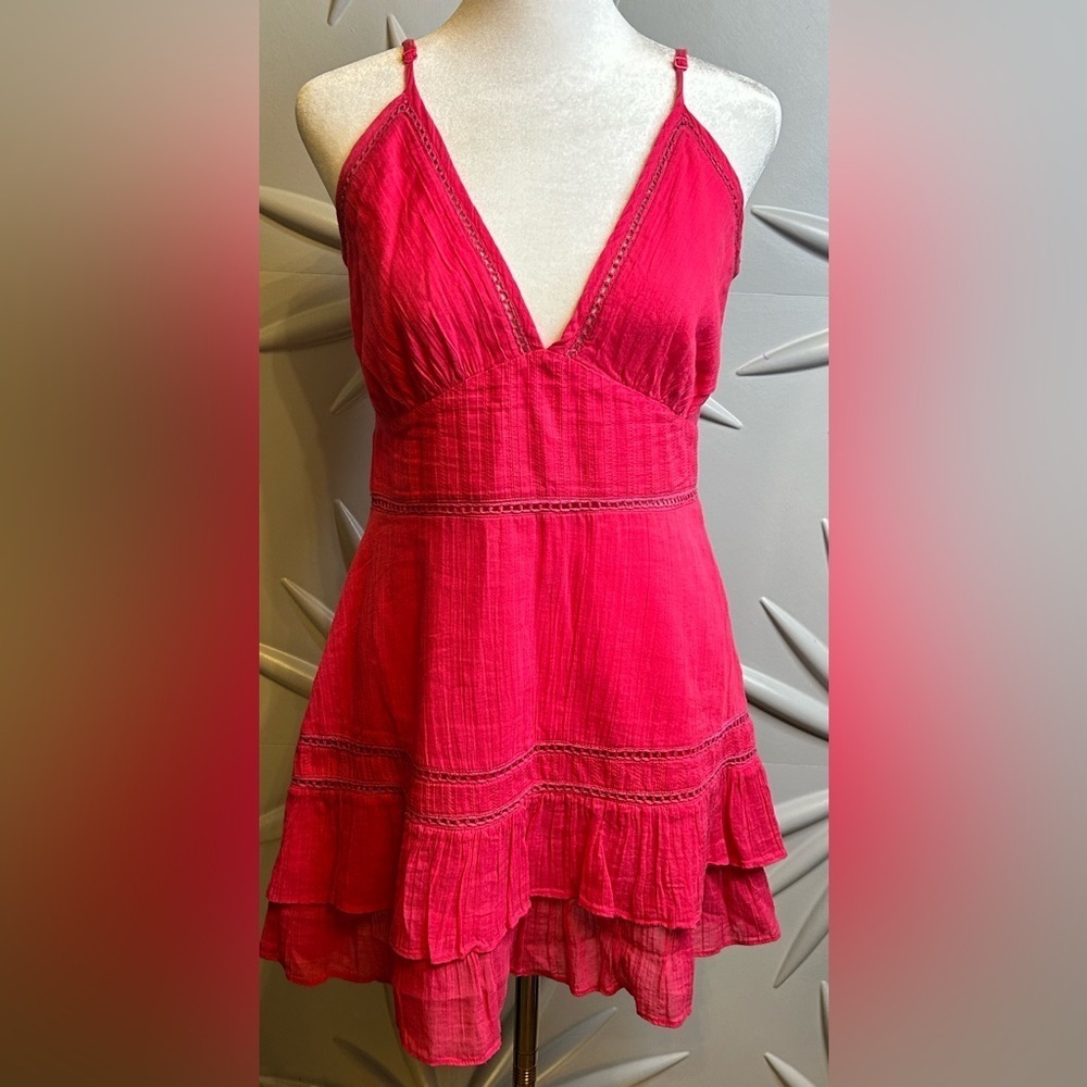 Lovers+Friends SZ S pink mini dress w/v-neck & adjustable straps, bust 36” - Picture 3 of 7